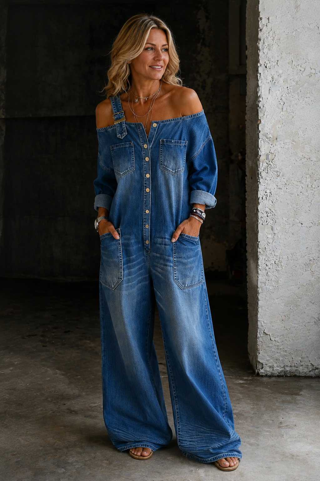 Lianne™ Off-Shoulder Denim Jumpsuit