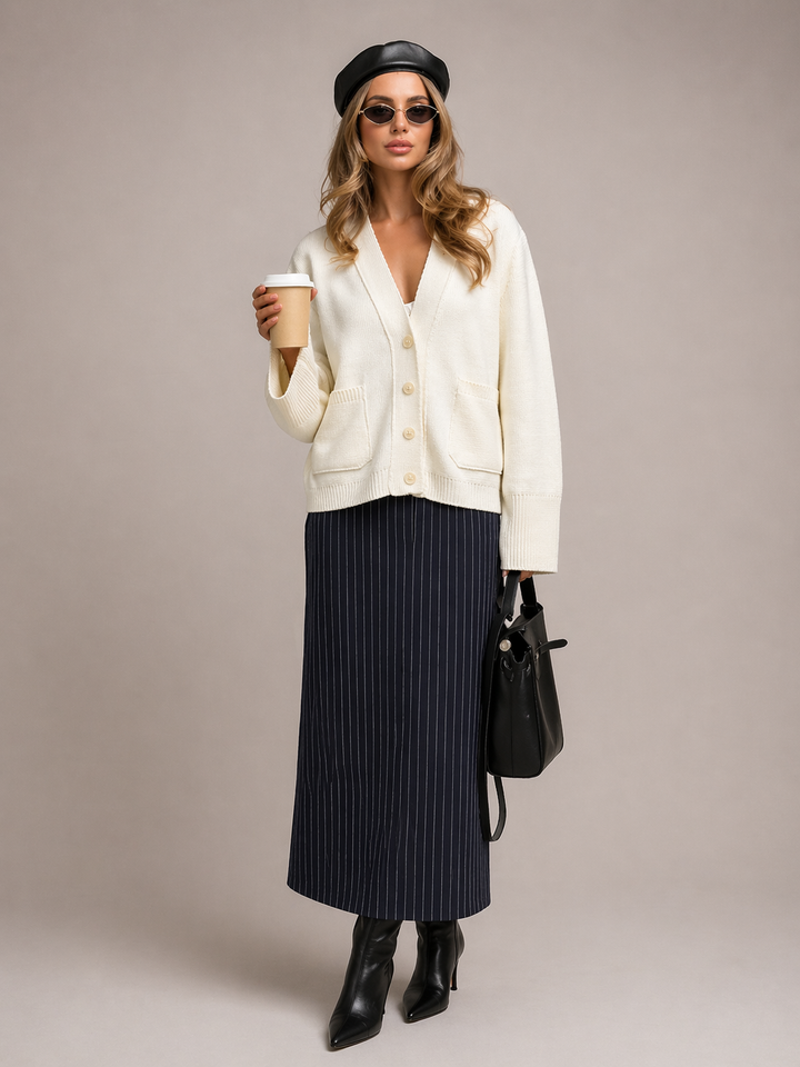 Marivelle | Relaxed Fit Knit Cardigan V-Neck Style