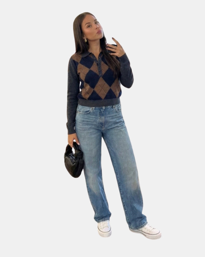 Lucette | Argyle Polo Knit Sweater