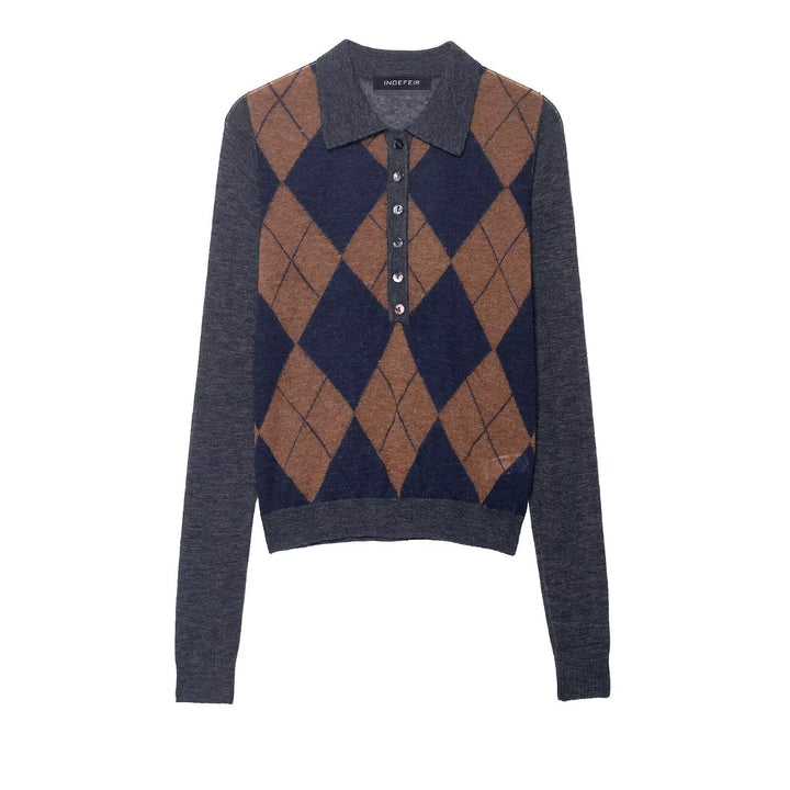 Lucette | Argyle Polo Knit Sweater