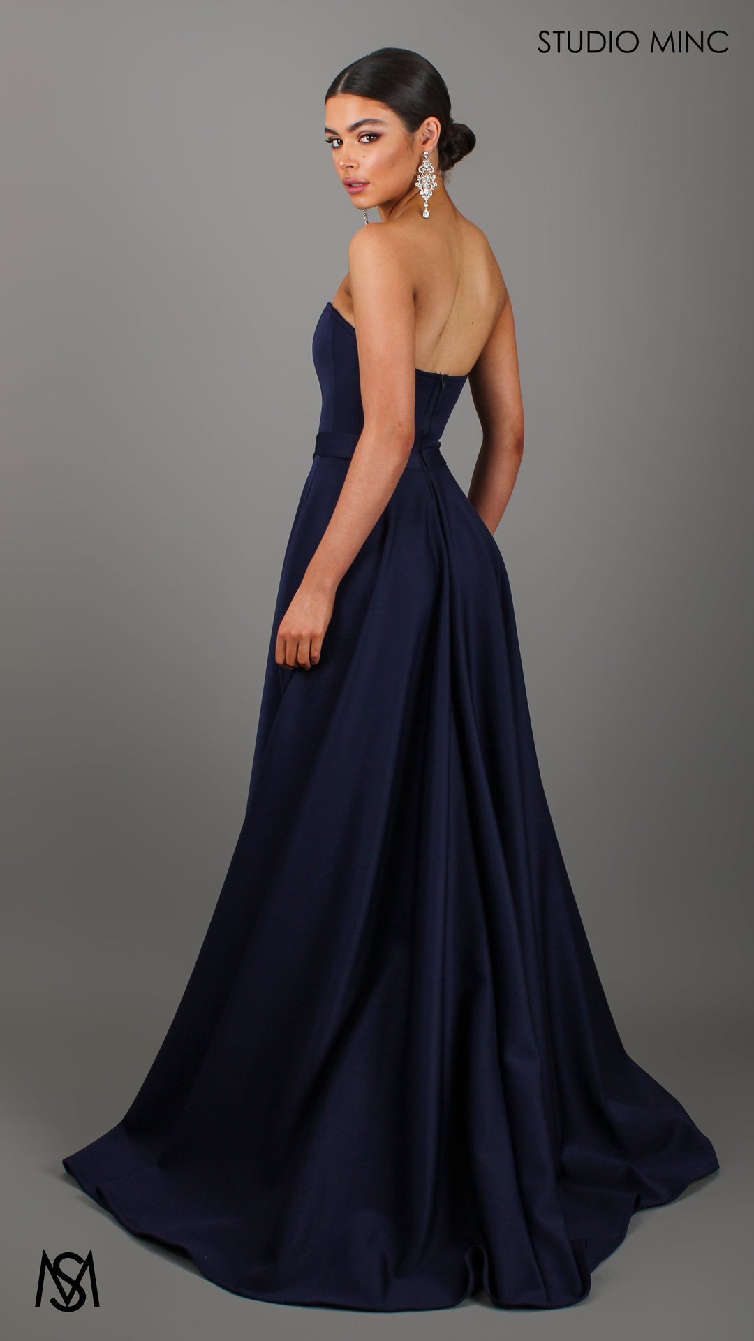 SWEETHEART - Navy Blue Strapless Formal dress with Corset &amp; Full Circle Skirt