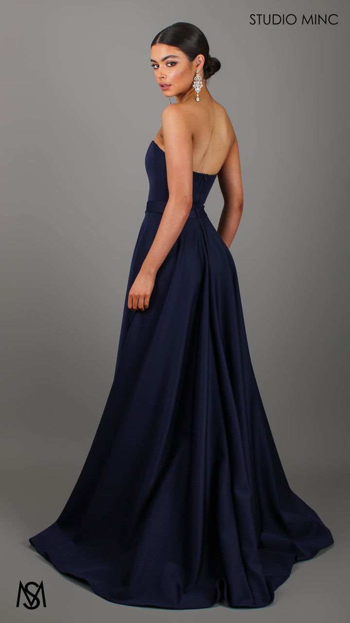 SWEETHEART - Navy Blue Strapless Formal dress with Corset &amp; Full Circle Skirt