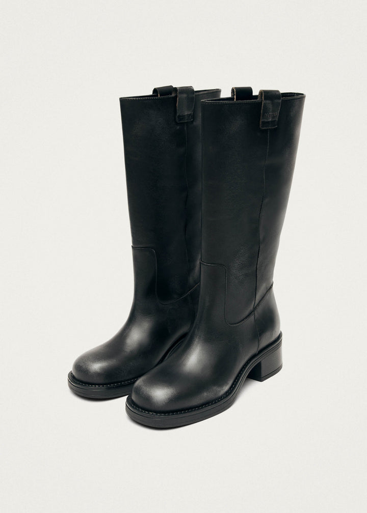 Sajan Vintage Effect Black Leather Boots