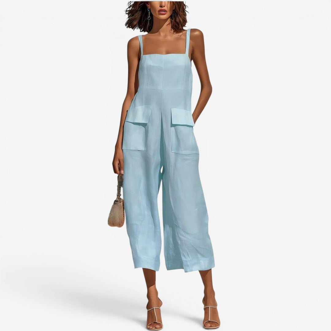 Elegant Wide-Leg Jumpsuit with Elbow-Length Sleeves for Effortless Style