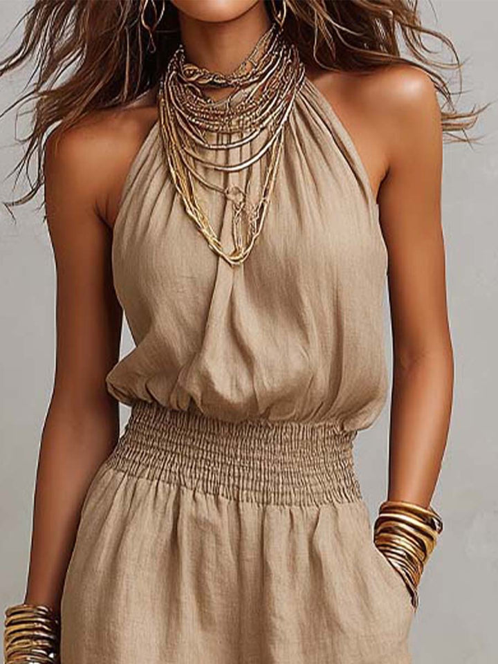 Elia Collection | White Jumpsuit Women with Flattering Elastic Waist | Elegant Summer Outfit