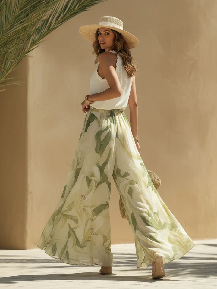 Lily | Ruffled Chiffon Top Printed Pants Set