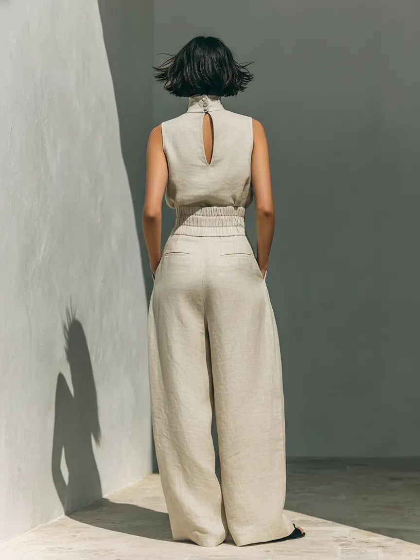 Phoebe | Linen Blouse Wide-Leg Pants Set
