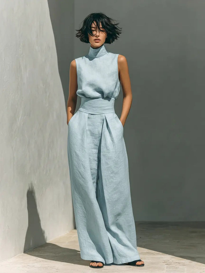 Phoebe | Linen Blouse Wide-Leg Pants Set