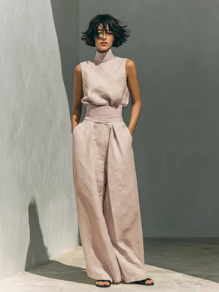 Phoebe | Linen Blouse Wide-Leg Pants Set