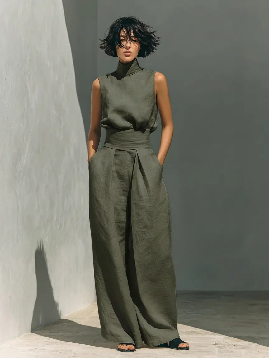 Phoebe | Linen Blouse Wide-Leg Pants Set