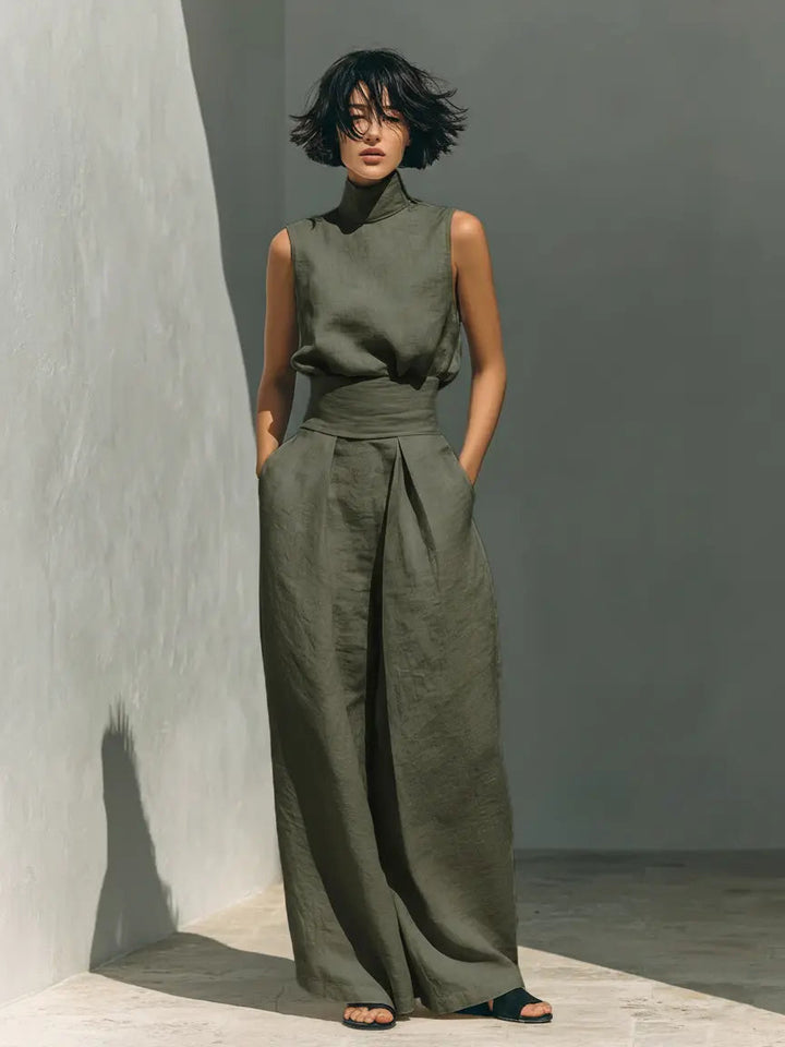 Phoebe | Linen Blouse Wide-Leg Pants Set