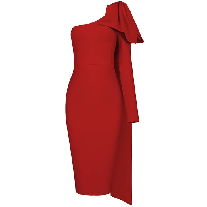 Luxe Radiance One-Sleeve Bowknot Bandage Dress