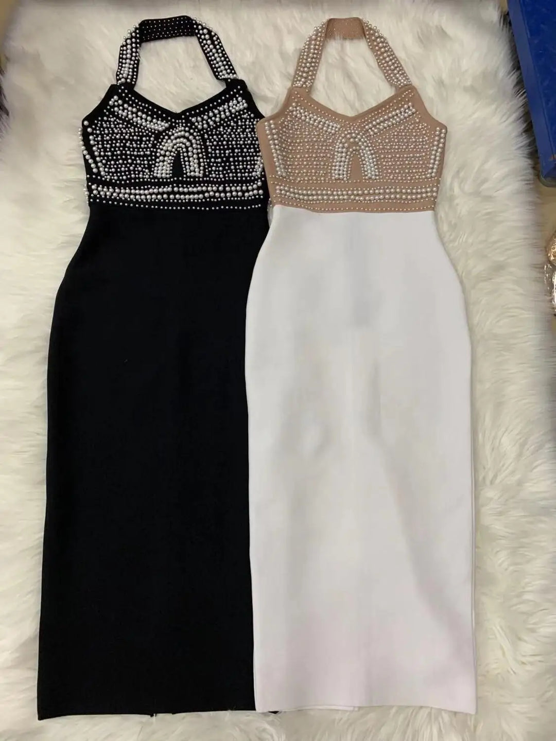 Charlotte Noir
 Black Mantual Beading Rayon Bandage Dress Elegant Cocktail Party Dress