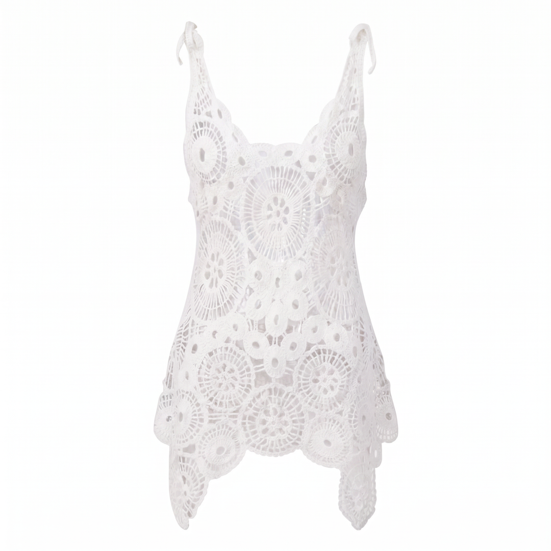 Indi White Crochet Lace Backless Mini Dress