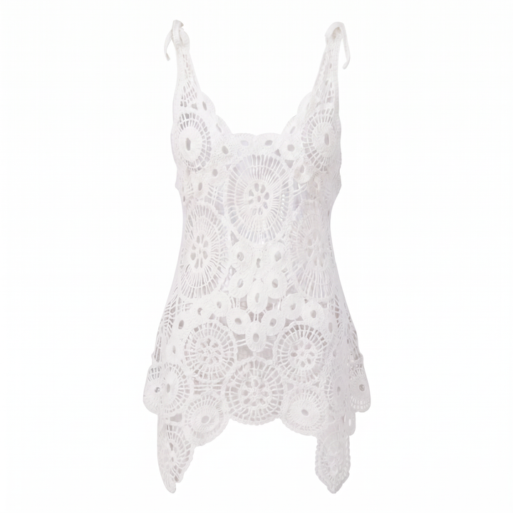 Indi White Crochet Lace Backless Mini Dress