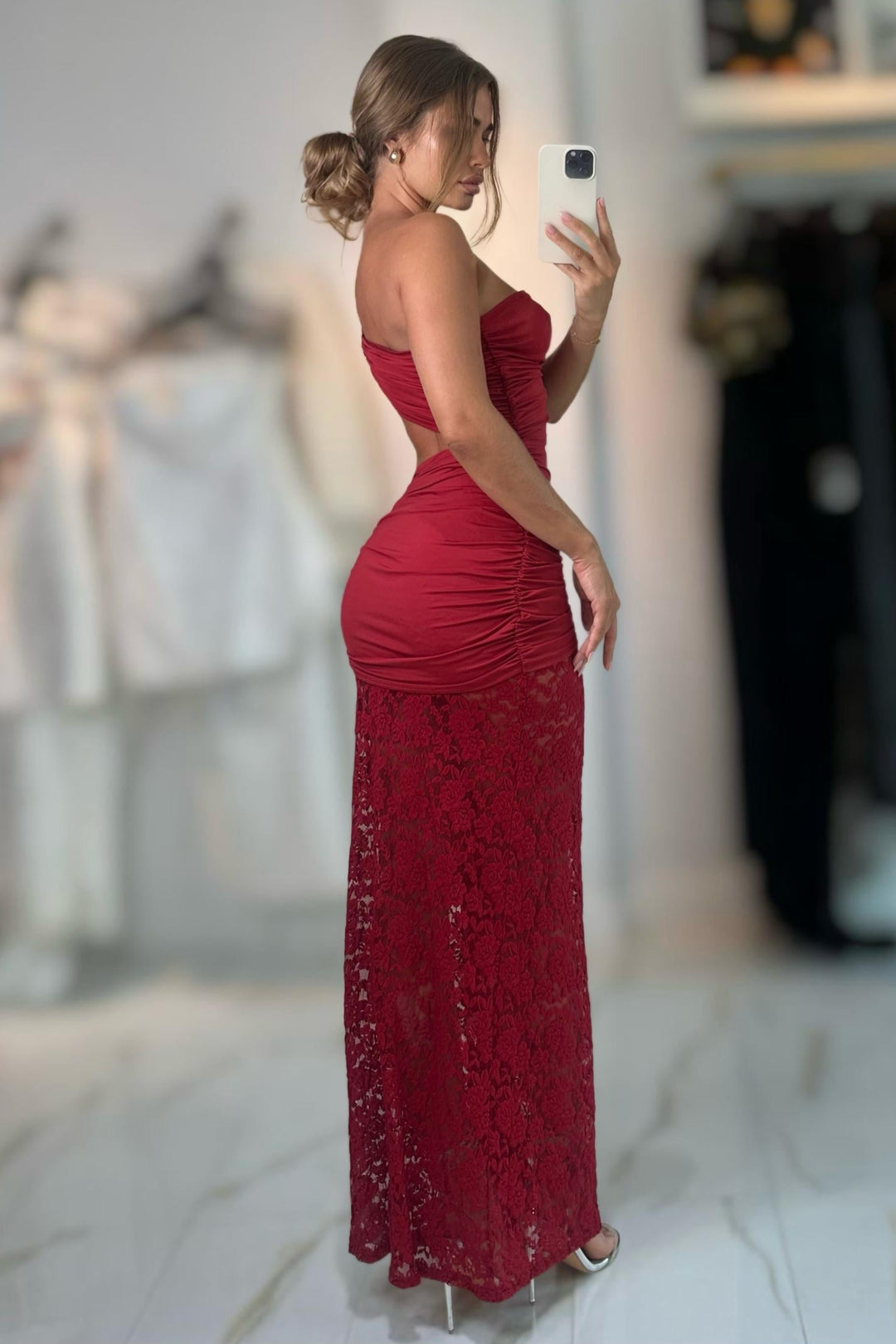 Seka Draped Cut Out Mini Dress With Lace Skirt
