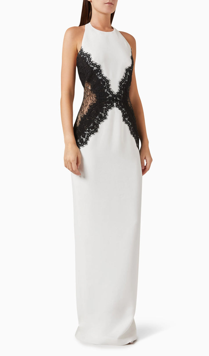 Open Back Maxi Dress In Crepe &amp; Lace