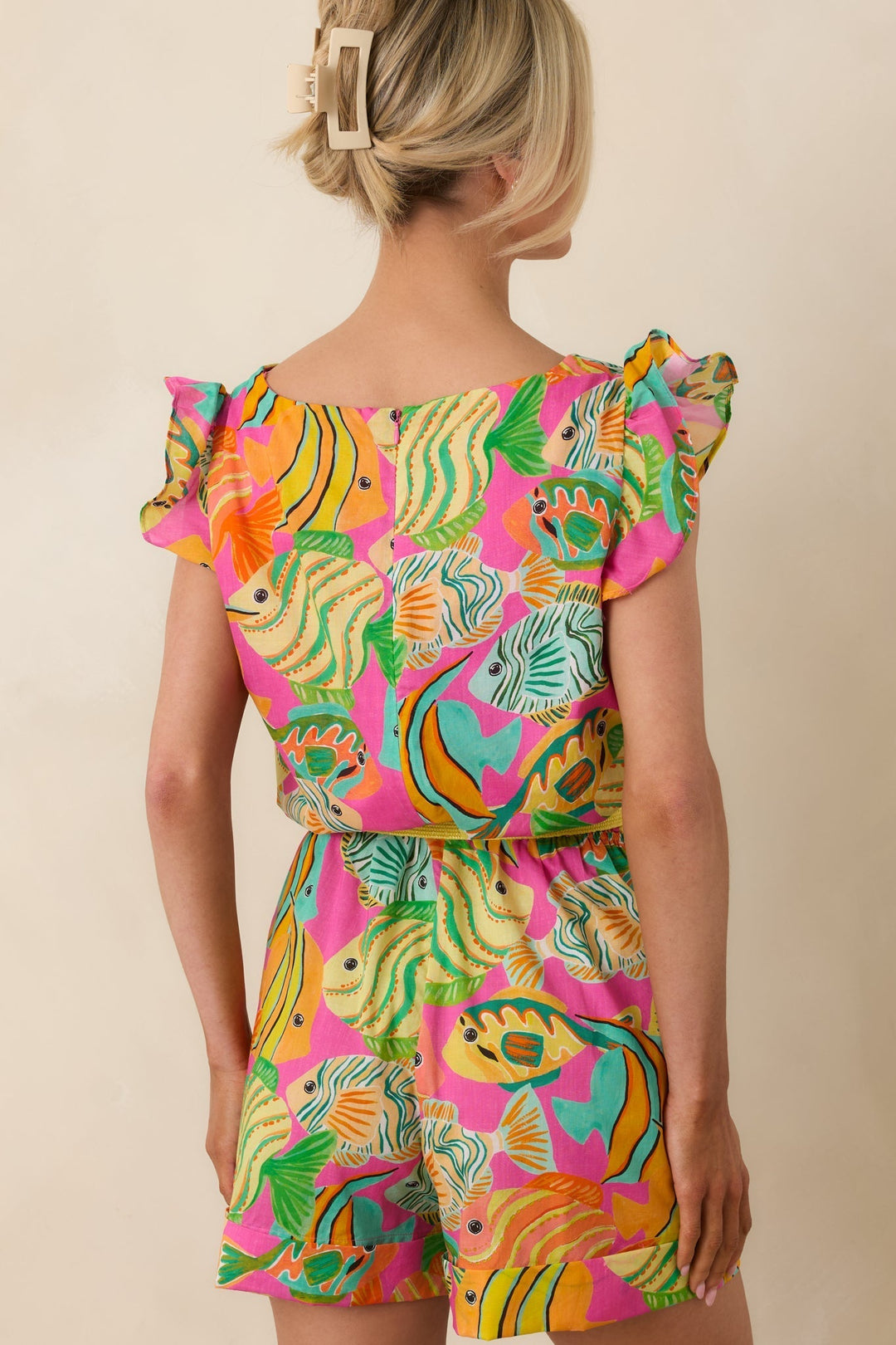 Paradisa Melbourne Pink Multi Cotton Fish Print Romper