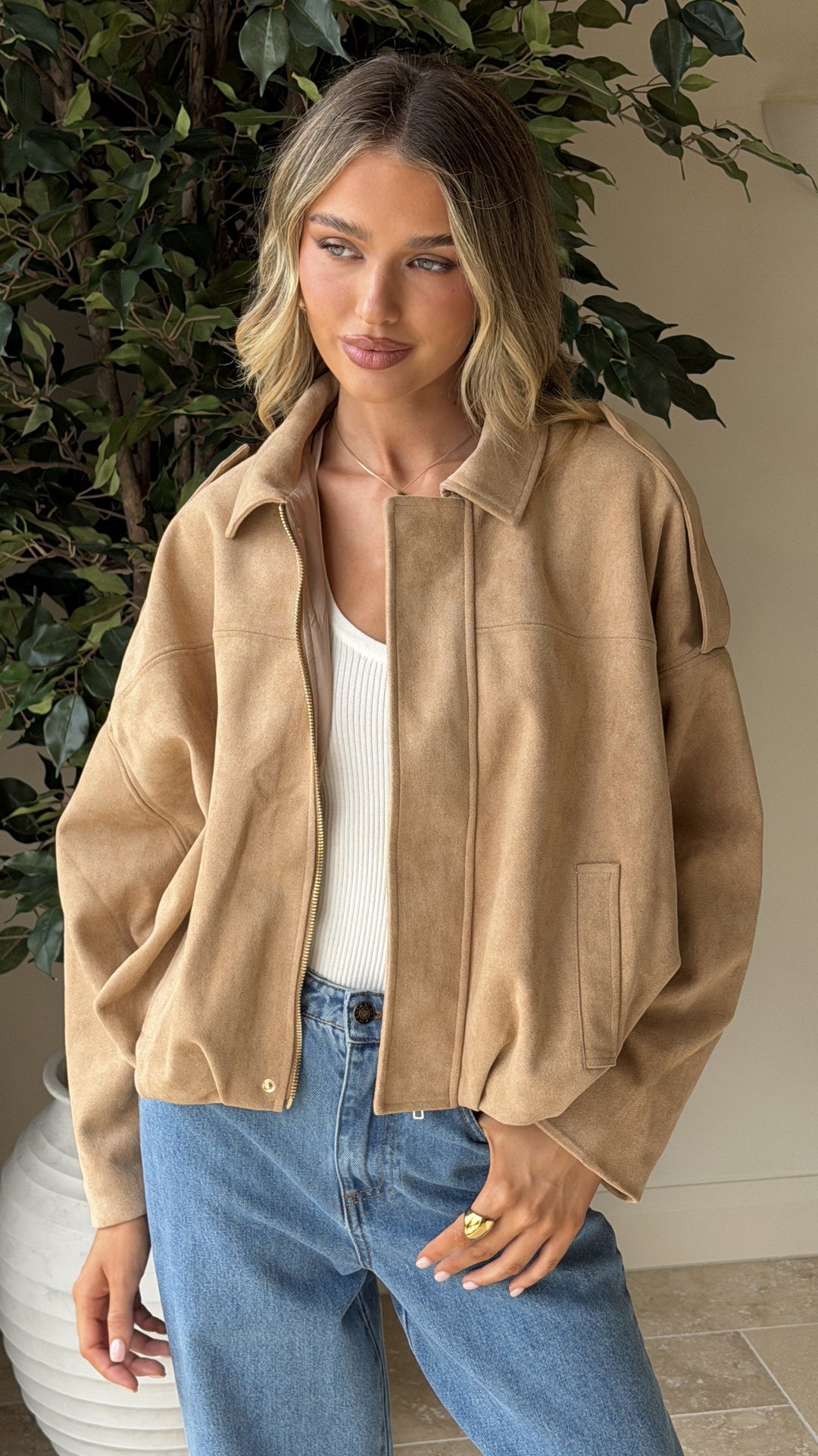 Leela Suede Bomber Jacket - Camel