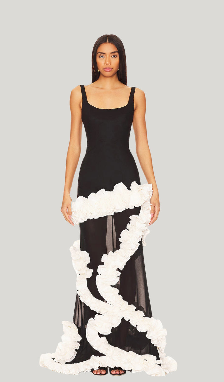 Wisteria Gown Maxi Dress In Black &amp; White