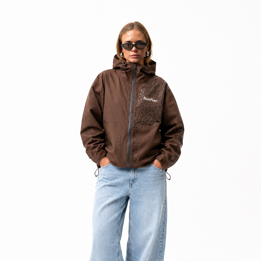 Water Reactive Cheetah Rain Jacket - Brown