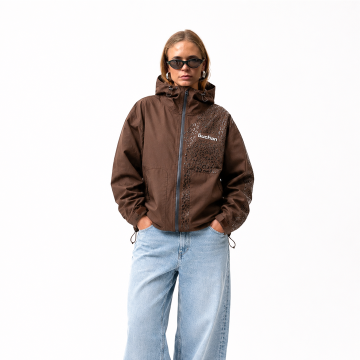 Water Reactive Cheetah Rain Jacket - Brown