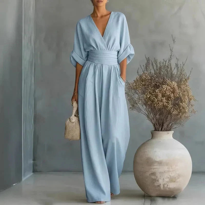 Helena | V-Neck Chiffon Wide-Leg Jumpsuit