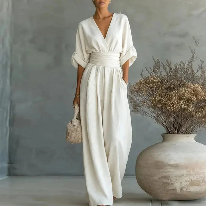 Helena | V-Neck Chiffon Wide-Leg Jumpsuit