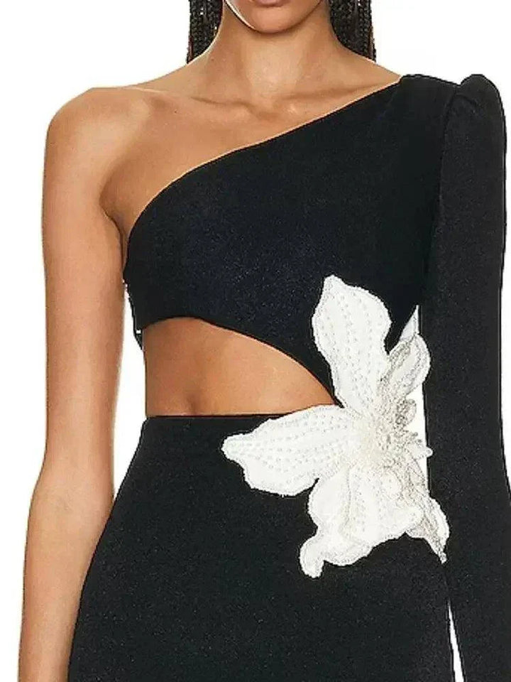 Midnight Blossom Asymmetrical Dress