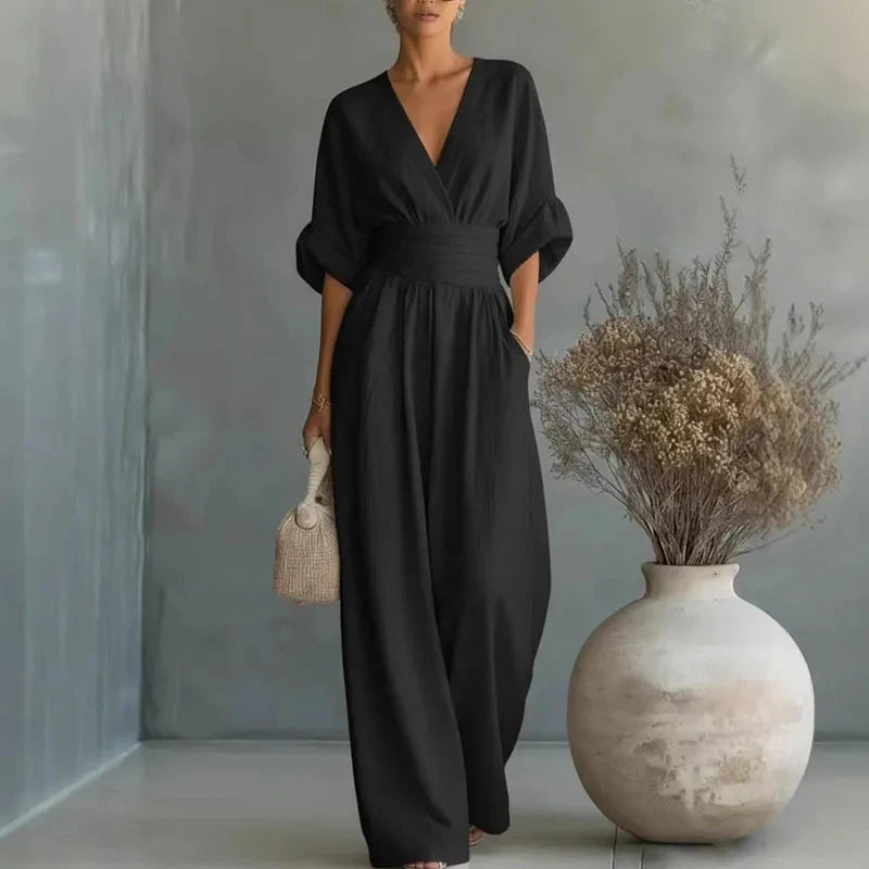 Helena | V-Neck Chiffon Wide-Leg Jumpsuit