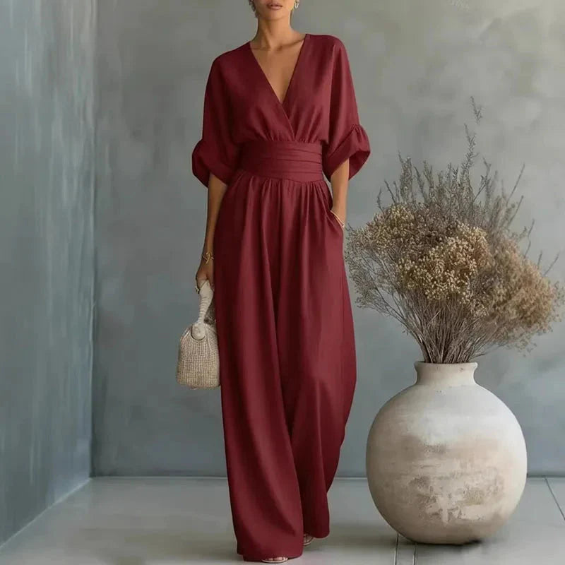 Helena | V-Neck Chiffon Wide-Leg Jumpsuit