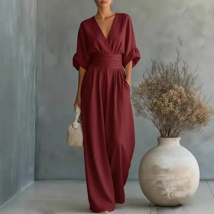 Helena | V-Neck Chiffon Wide-Leg Jumpsuit