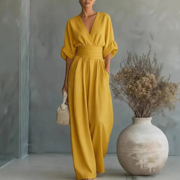 Helena | V-Neck Chiffon Wide-Leg Jumpsuit