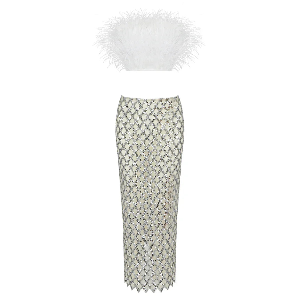 Feathered Elegance Two-Piece Party Set
