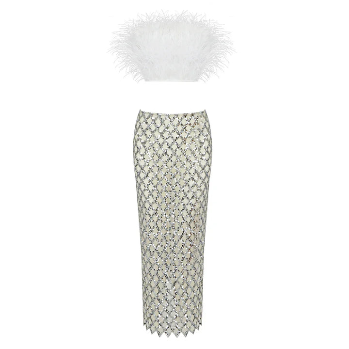 Feathered Elegance Two-Piece Party Set