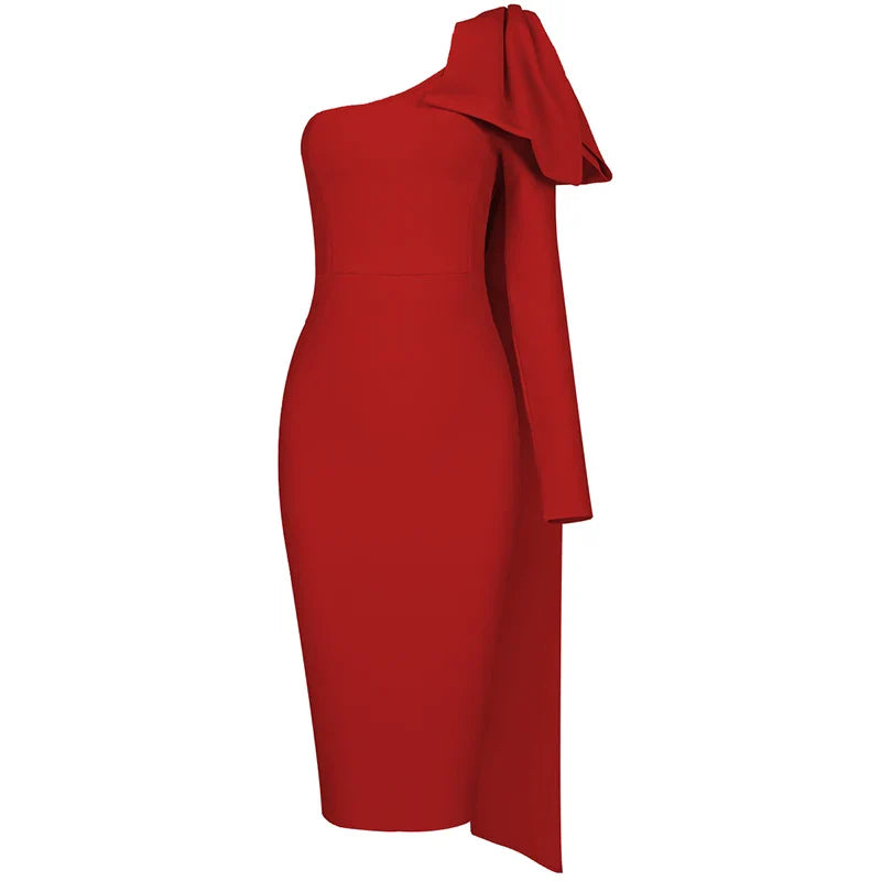 Luxe Radiance One-Sleeve Bowknot Bandage Dress