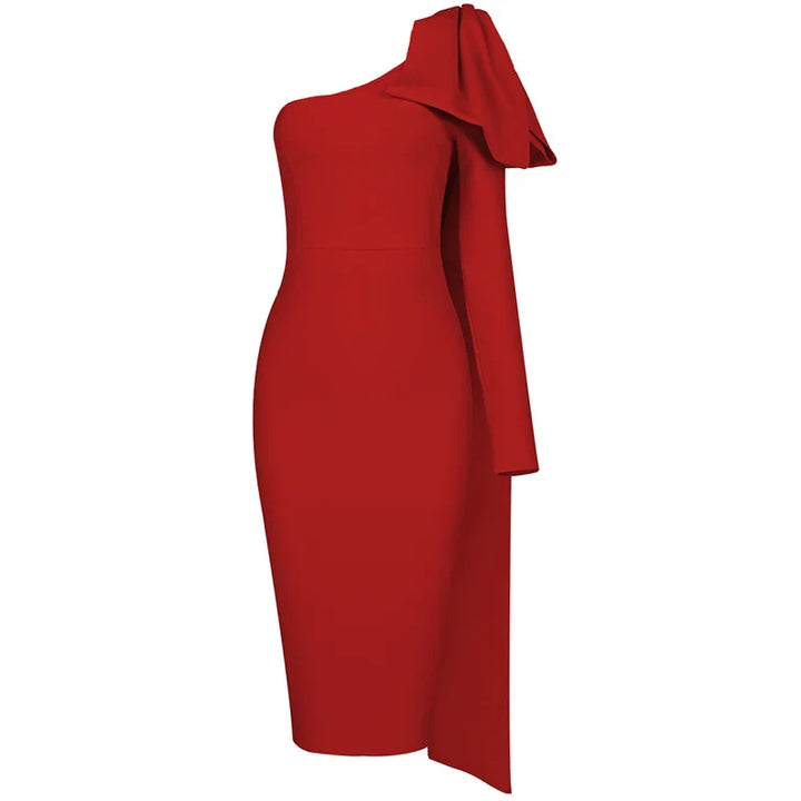 Luxe Radiance One-Sleeve Bowknot Bandage Dress