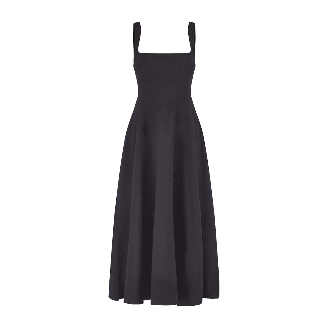 Celestia  High Waist Square Neck Midi Dress | Black