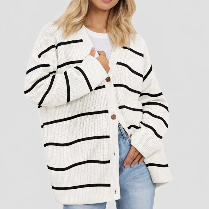 Caldria | Effortless Striped Knit Cardigan with Button Front