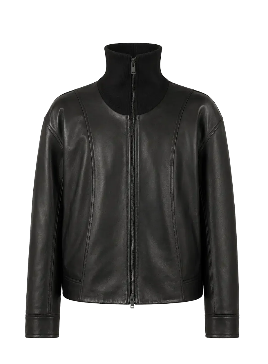 THE ARTM Women’s Funnel Neck Leather Jacket – Modern Minimal, Relaxed Fit