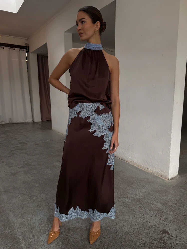 Chocolate Blue Lace Outfit Set
