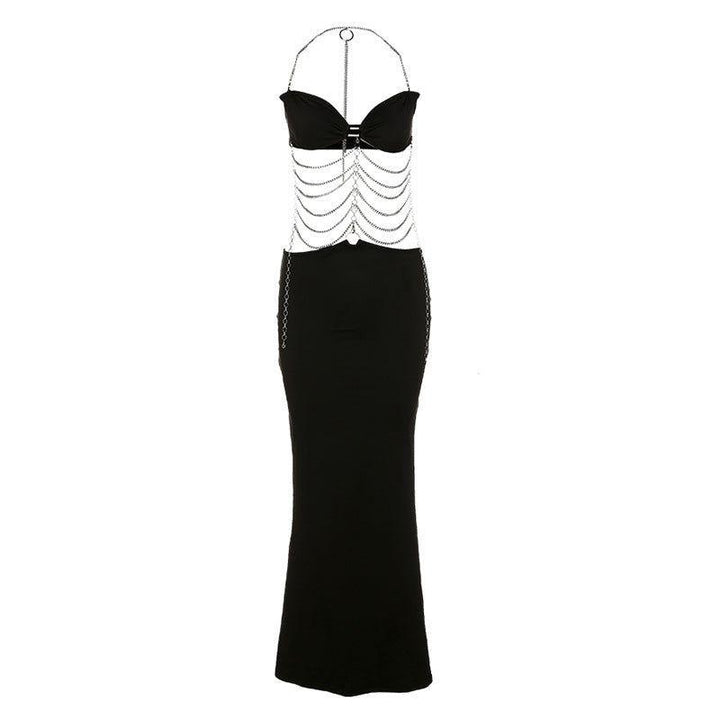 Wild &amp; Free Backless Halter Chain Maxi Dress