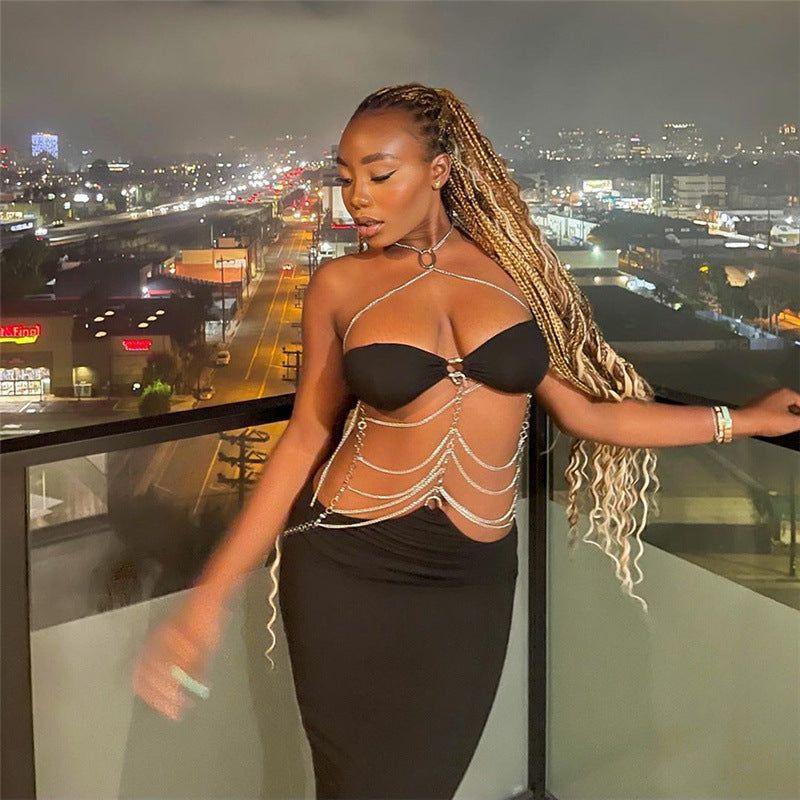 Wild &amp; Free Backless Halter Chain Maxi Dress