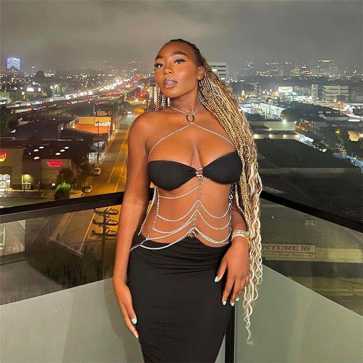 Wild &amp; Free Backless Halter Chain Maxi Dress