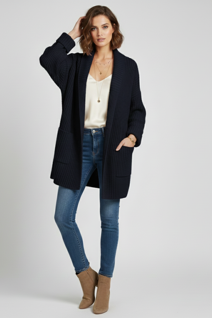 Hana | V-Neck Ribbed Open Front Cardigan