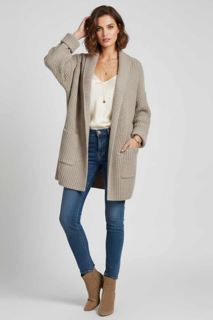 Hana | V-Neck Ribbed Open Front Cardigan