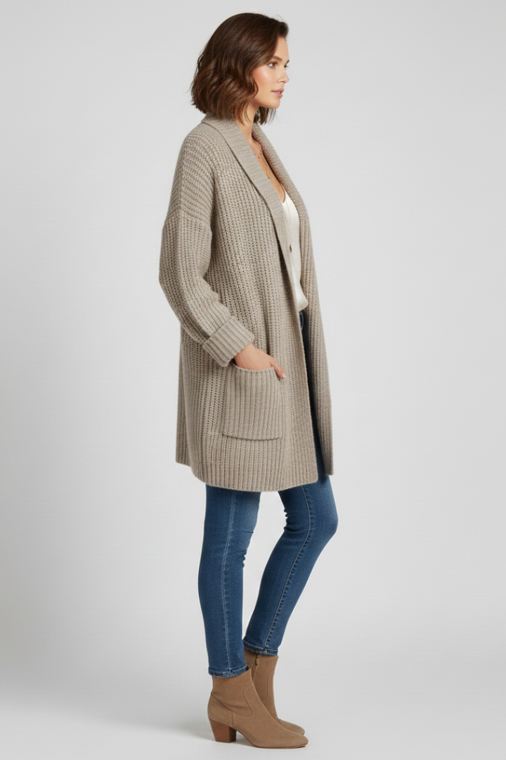 Hana | V-Neck Ribbed Open Front Cardigan