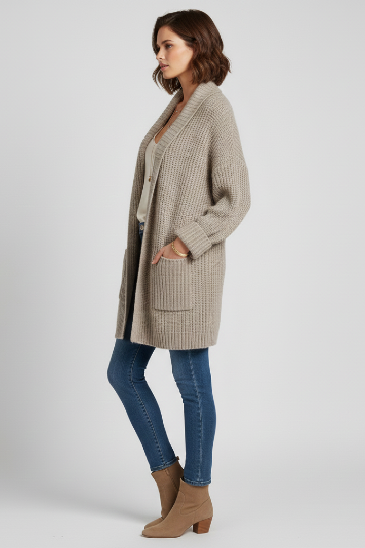 Hana | V-Neck Ribbed Open Front Cardigan