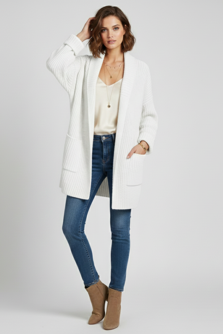 Hana | V-Neck Ribbed Open Front Cardigan