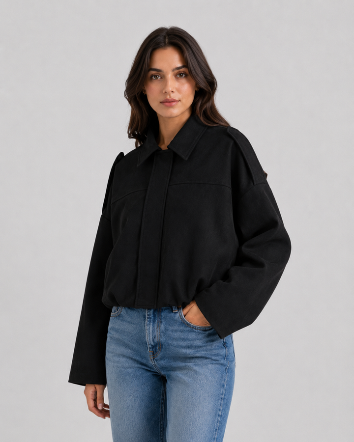 Women’s Suede Zip Up Jacket – Relaxed Cropped Fit